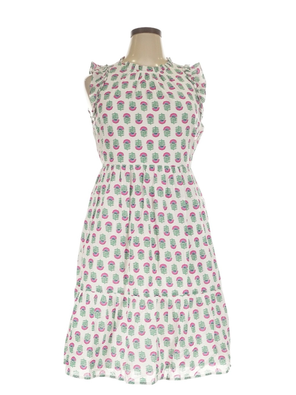 J. Crew Floral Midi Dress 14 White Pink Ruffle Sleeve Summer Vacation NWT